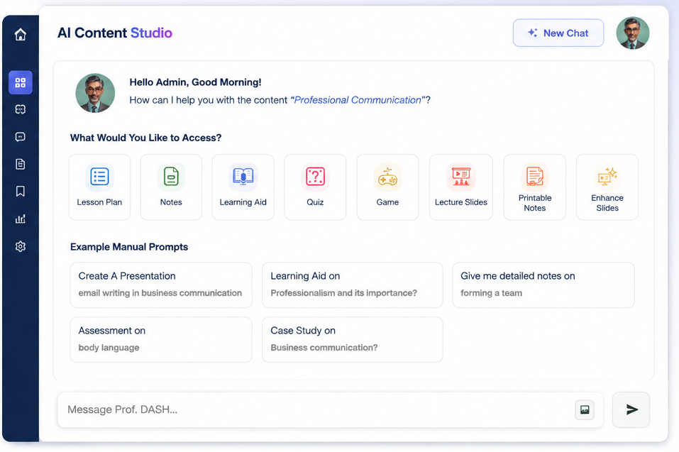 TriByte AI Content Studio showing lesson plans, notes, learning aids, quizzes, games, lecture slides, printable notes and slide enhancement tools